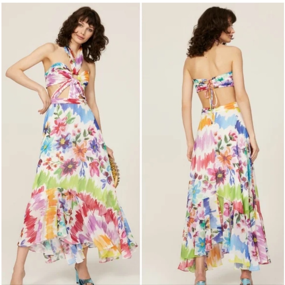 PatBo Bloom Floral Halter Cut Out Midi Ruffle Dress | 4